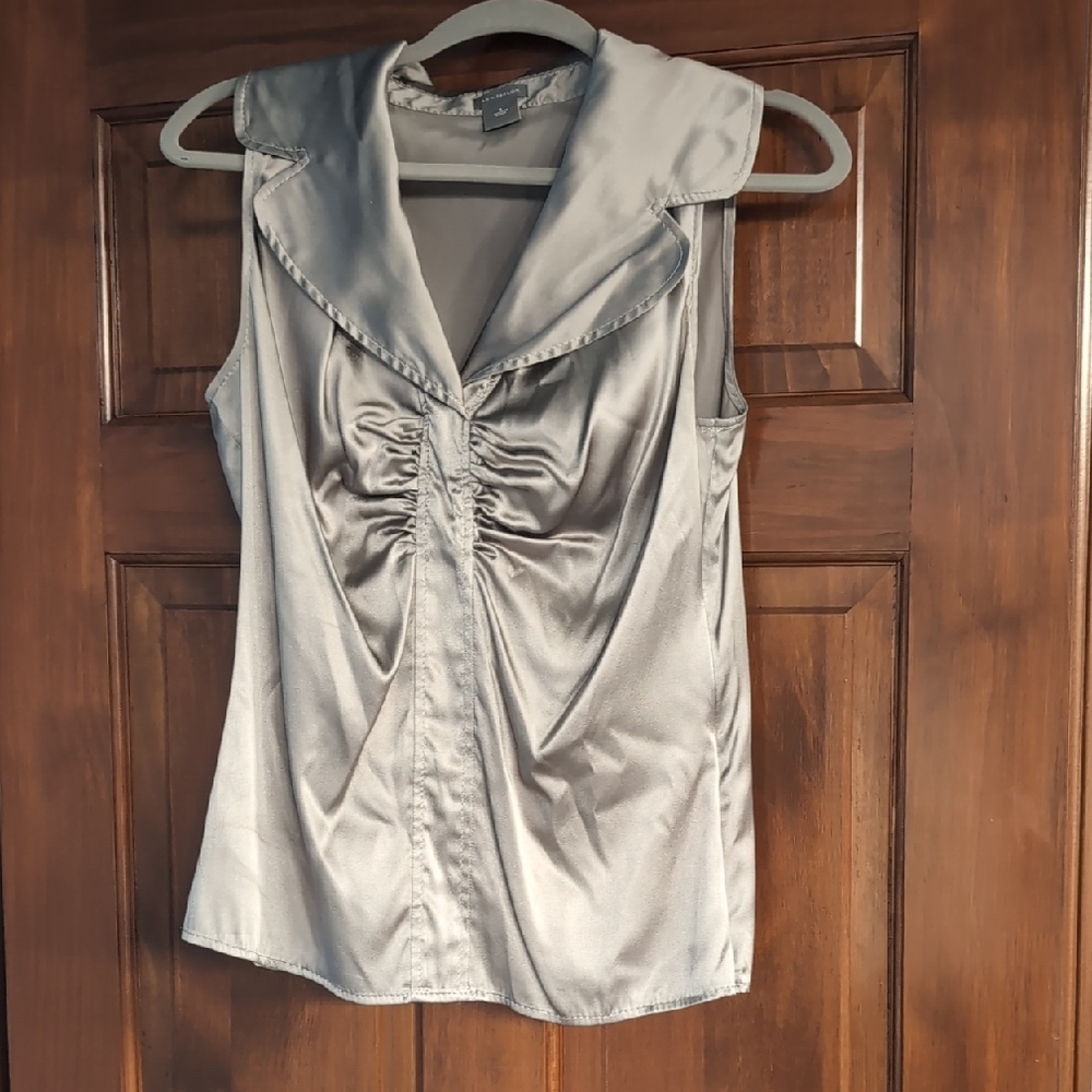 Ann Taylor Silver Satin Sleeveless Blouse